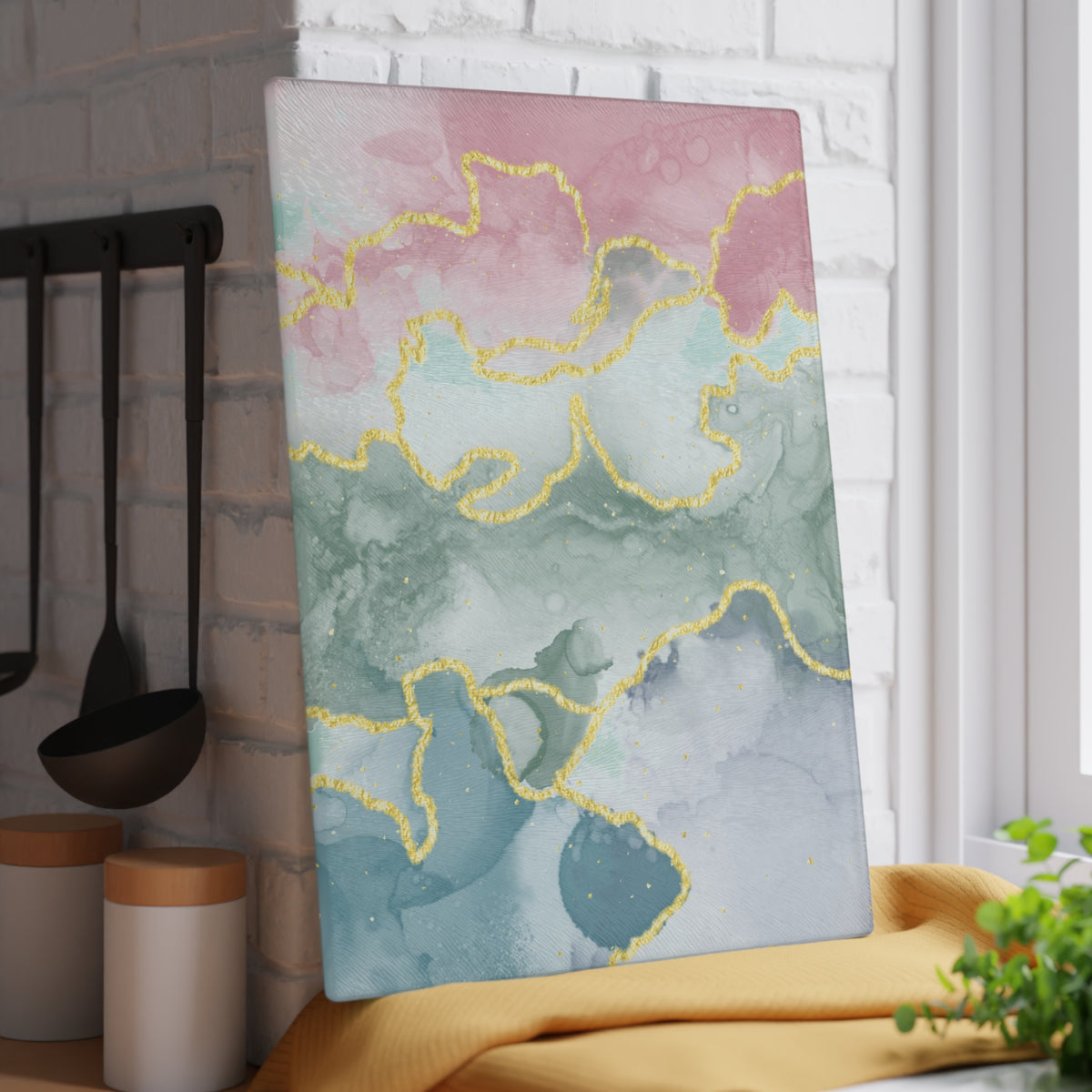 Pastel Marble Gold Vein Glass Cutting Board - view 7