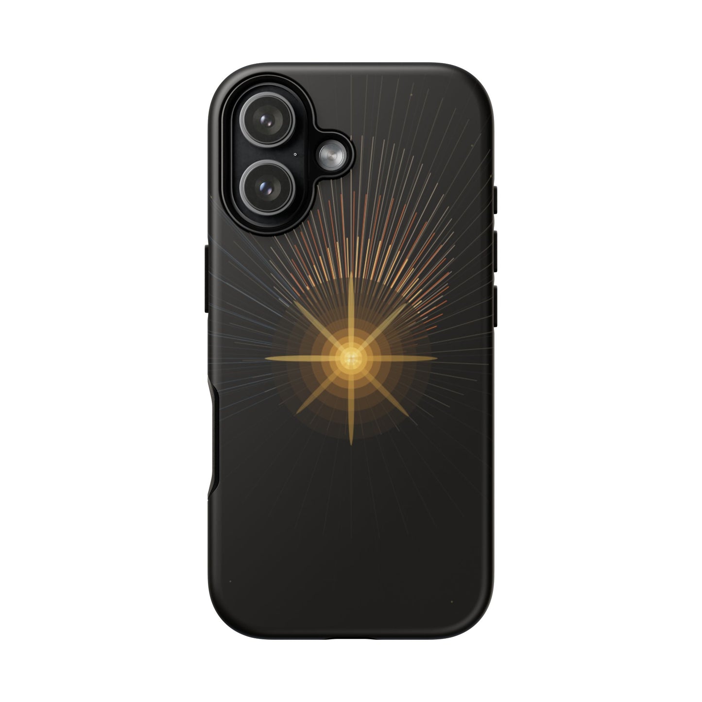 Tough Cases - Radiant Star Phone Case, Protective Black Shockproof Cover with Golden Light Design