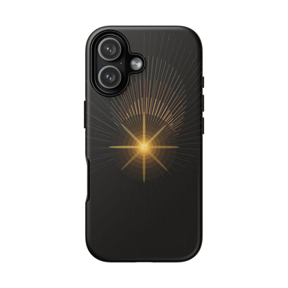 Tough Cases - Radiant Star Phone Case, Protective Black Shockproof Cover with Golden Light Design