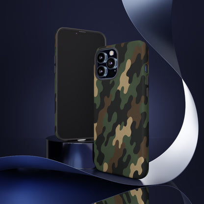 Camouflage tough phone case by Printify, rugged protective cover with camo design fitting a smartphone.