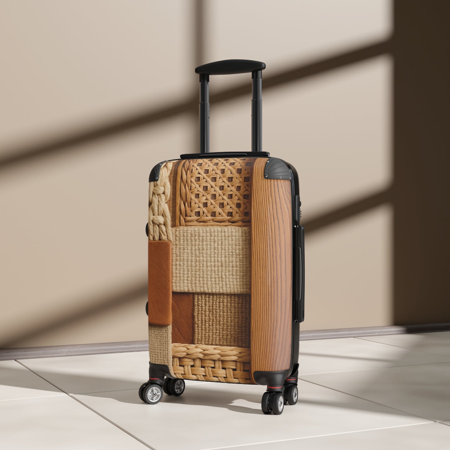 Woven Patchwork Carry-On Suitcase — Cozy Rattan & Knit Travel Luggage
