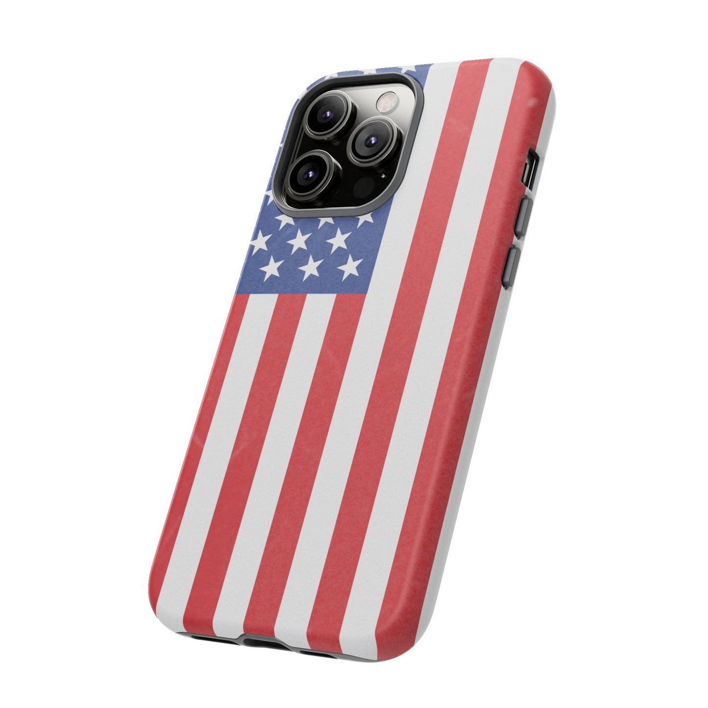 American flag tough phone case for iPhone and Samsung, patriotic protective cover with bold flag design by Printify