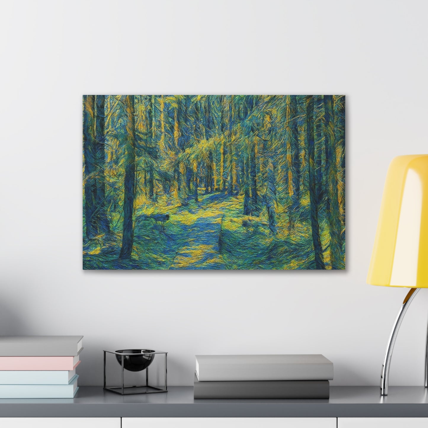 Sunlit Forest Path Canvas — Impressionist Woodland Wall Art
