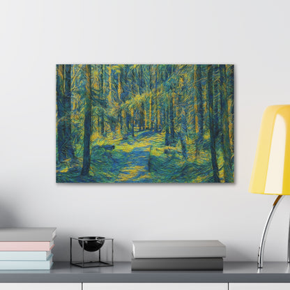 Sunlit Forest Path Canvas — Impressionist Woodland Wall Art
