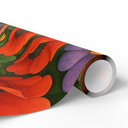 Floral Folk Art Wrapping Paper Roll — Bright Vintage Flower Gift Wrap