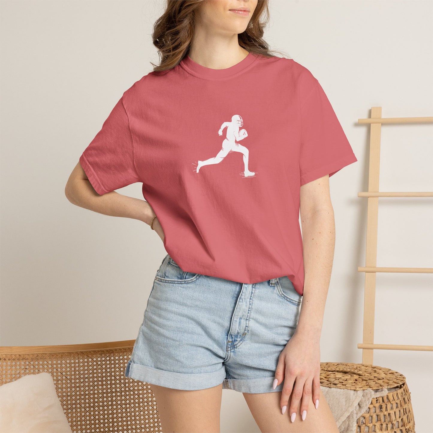 Sporty Unisex Garment-Dyed T-Shirt with Football Player Graphic, Activewear, Casual Wear, Gift for Runners, Fitness Apparel, Everyday Style
