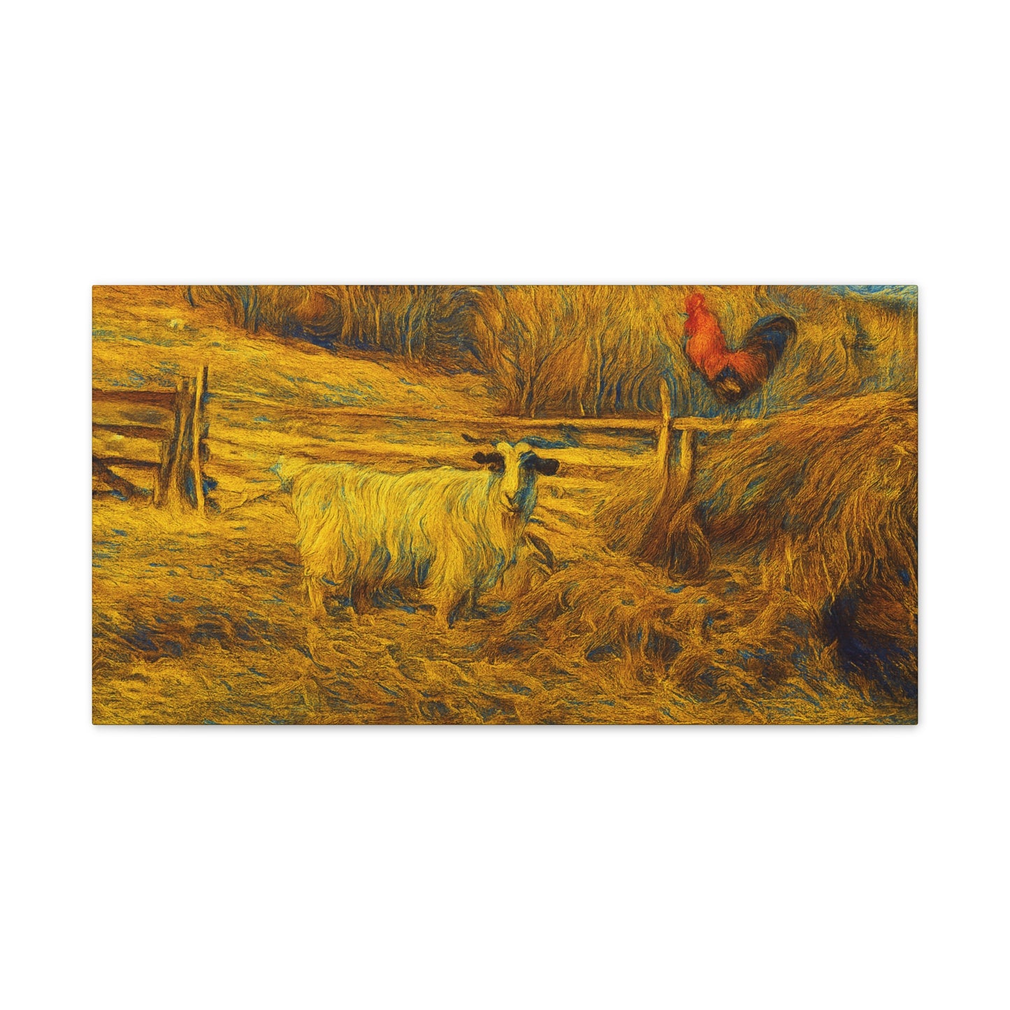 Rustic Farmhouse Canvas Print with Goat and Rooster, Country Decor, Animal Art, Gift for Farmers, Farmhouse Wall Art, Rustic Home Decor
