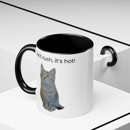Cat Coffee Mug - "Don't rush, it's hot!" Accent Ceramic Mug (11/15 oz)