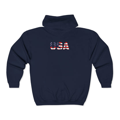 USA Flag Full Zip Hoodie - Unisex Sweatshirt for Independence Day, Patriotic Apparel, Casual Wear, Gifts for Veterans - TRV