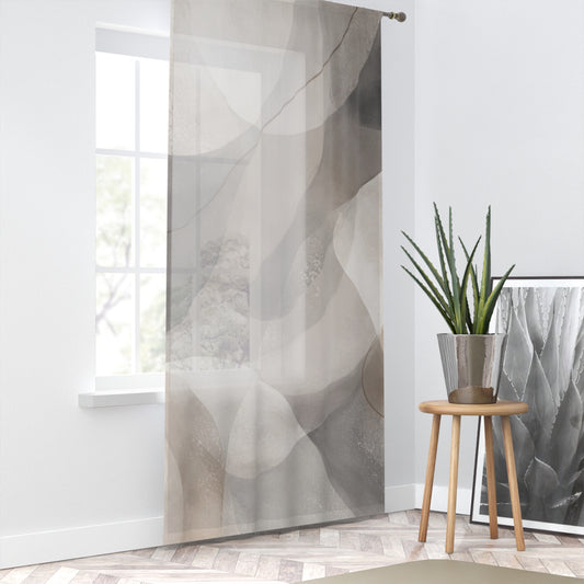 Light-filtering sheer window curtain featuring abstract neutral wave geometric pattern for modern home decor by Printify.