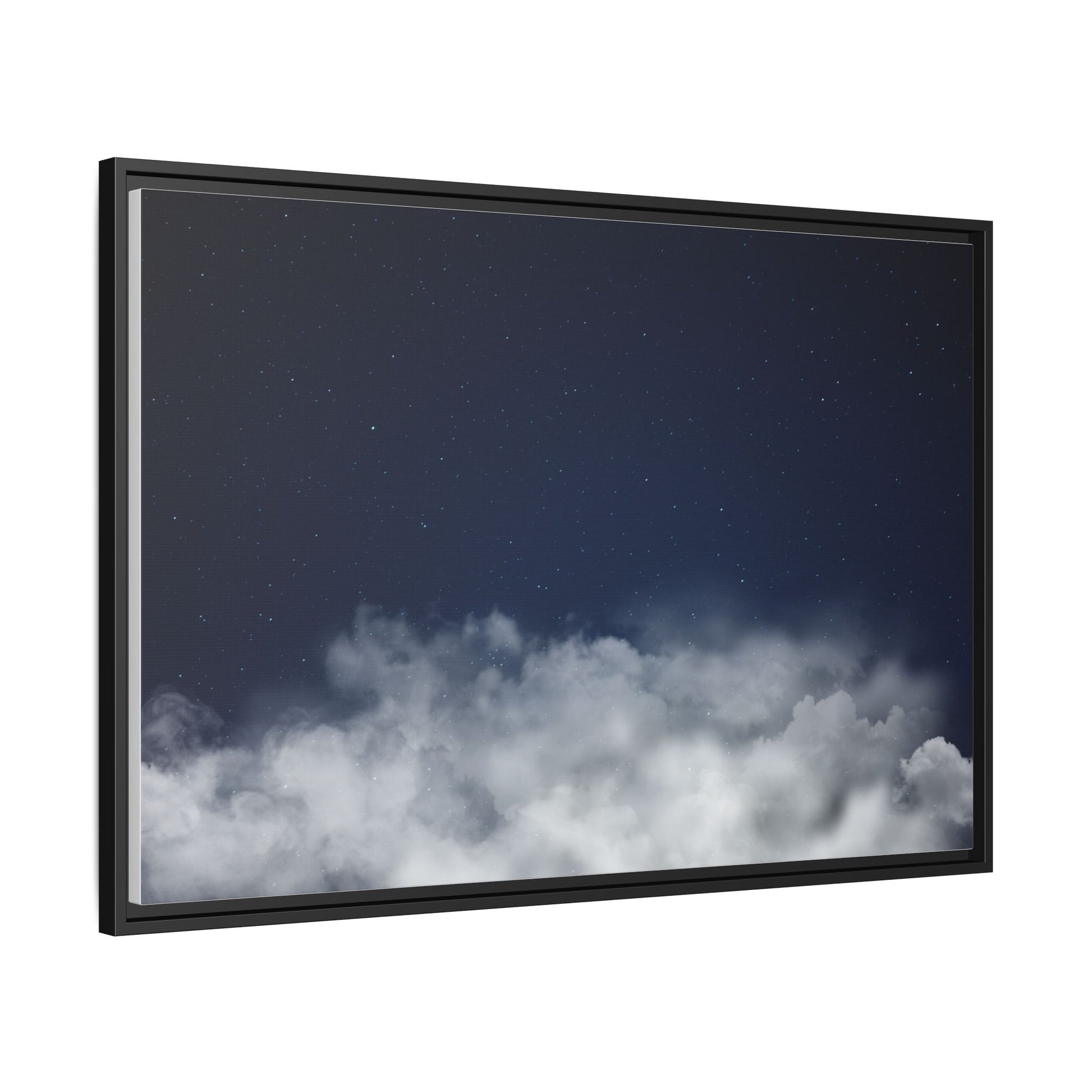 Night Sky Clouds matte canvas framed wall art featuring starry night sky and cloud details, by Printify.