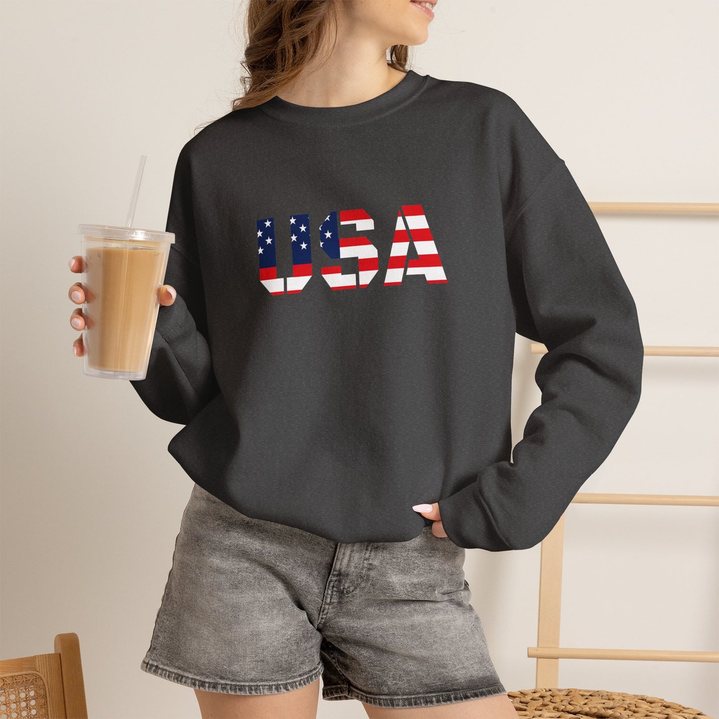 USA Flag Unisex Crewneck Sweatshirt, Cozy Apparel, Casual Wear, Independence Day Gift, Americana Style