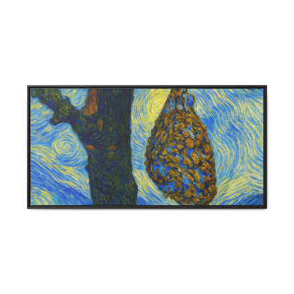 Framed matte canvas art of a starry nut cluster with dried plum in a tree, printed by Printify, showcasing detailed botanical imagery.