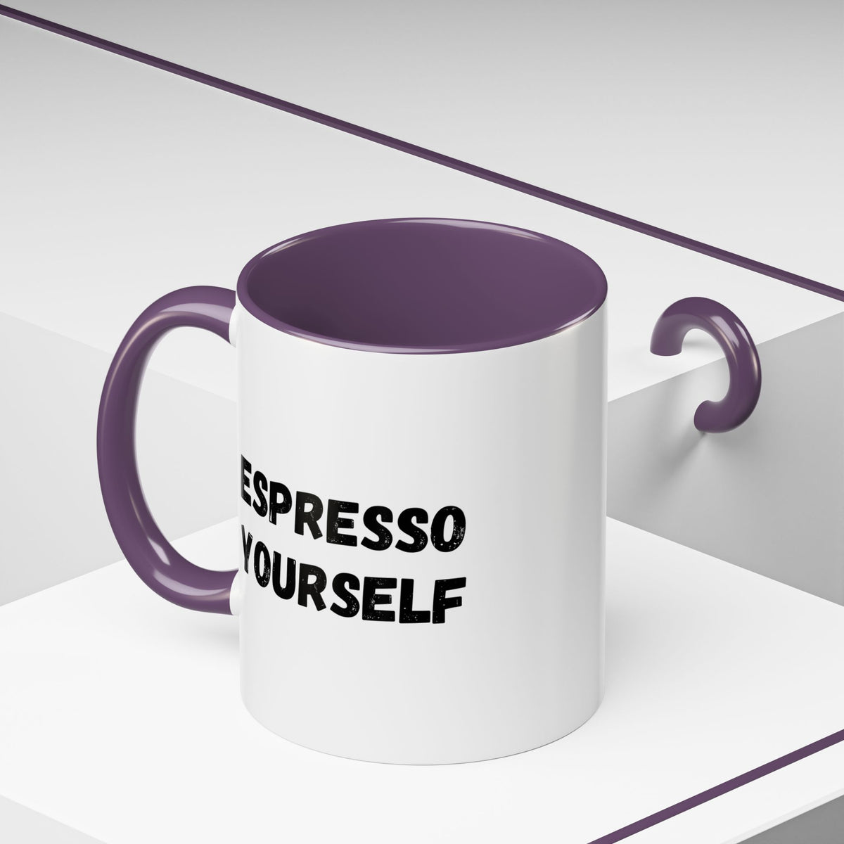 Black ceramic espresso mug with "Espresso Yourself" quote, ideal for coffee lovers, 11 oz size, by Printify.