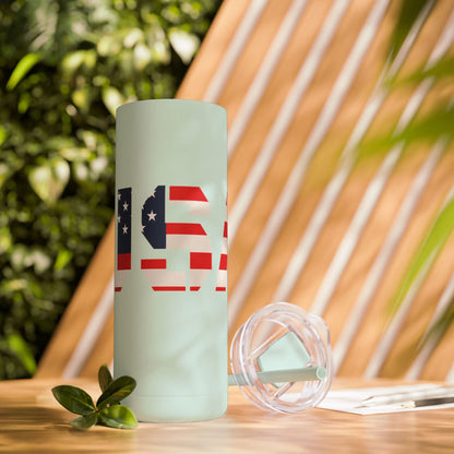 USA Flag Tumbler - 20oz Skinny Matte Drinkware, Travel Mug, Patriotic Gift, Fourth of July, Summer BBQ, Camping, Outdoor - TRV