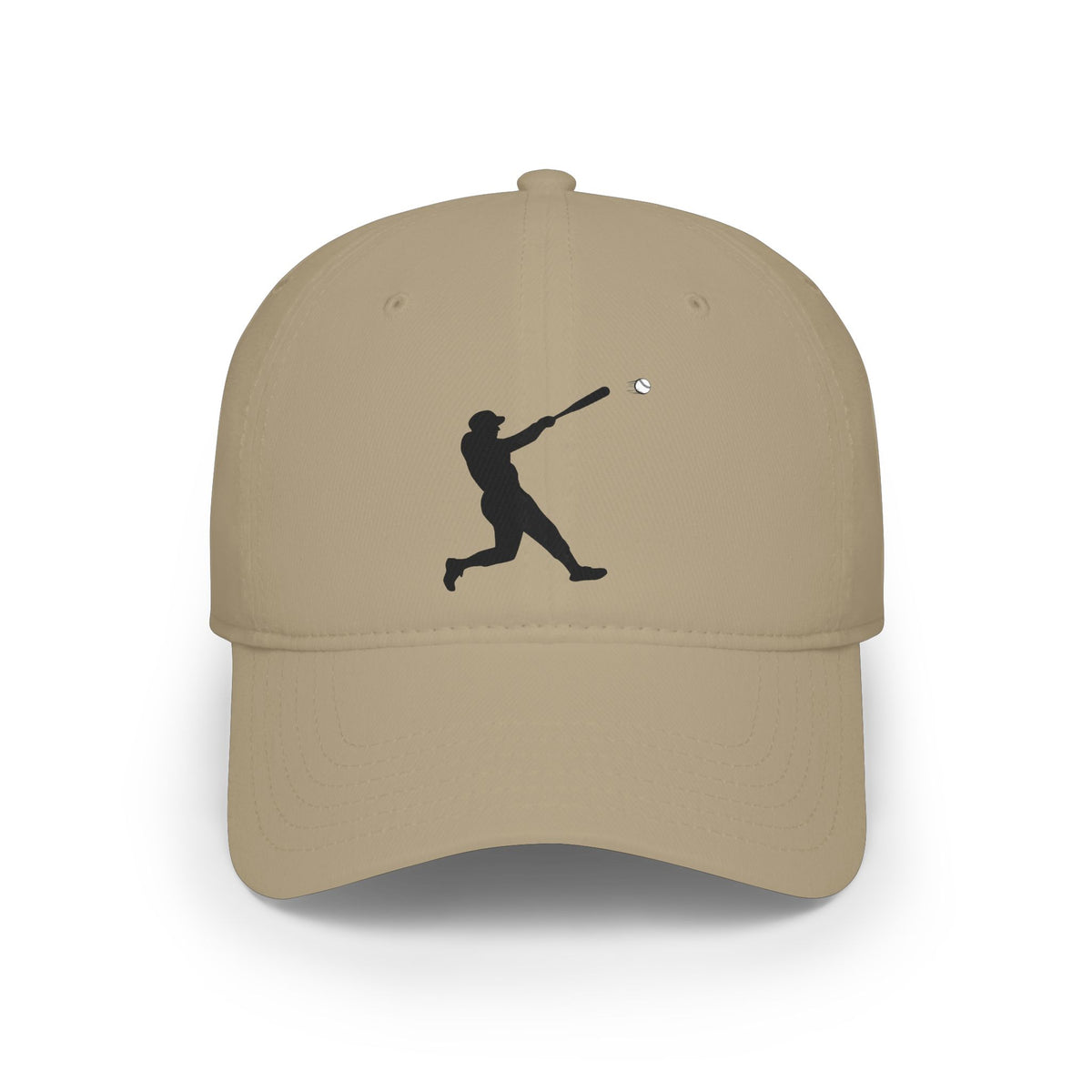 Silhouette batter baseball cap by Printify, black hat with white batter silhouette graphic, adjustable curved brim, casual headwear.