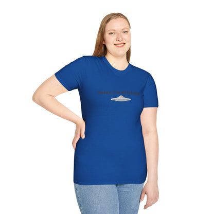 Black UFO T-shirt with funny alien graphic print, Sci-Fi themed graphic tee from Printify featuring extraterrestrial design.