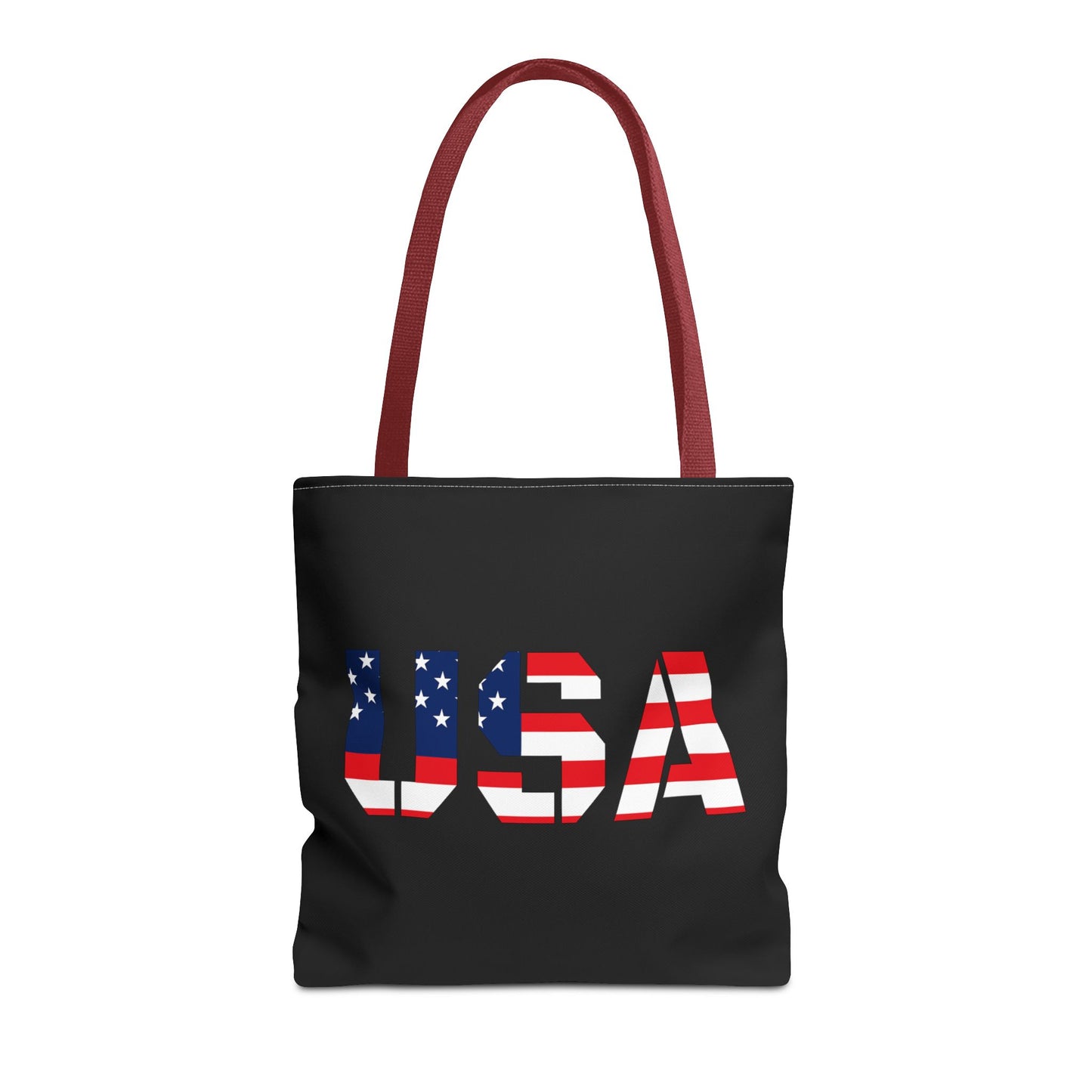 Red, white, and blue Patriotic USA Flag tote bag by Printify, reusable summer carryall perfect for 4th of July celebrations.