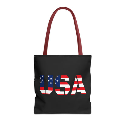 Red, white, and blue Patriotic USA Flag tote bag by Printify, reusable summer carryall perfect for 4th of July celebrations.
