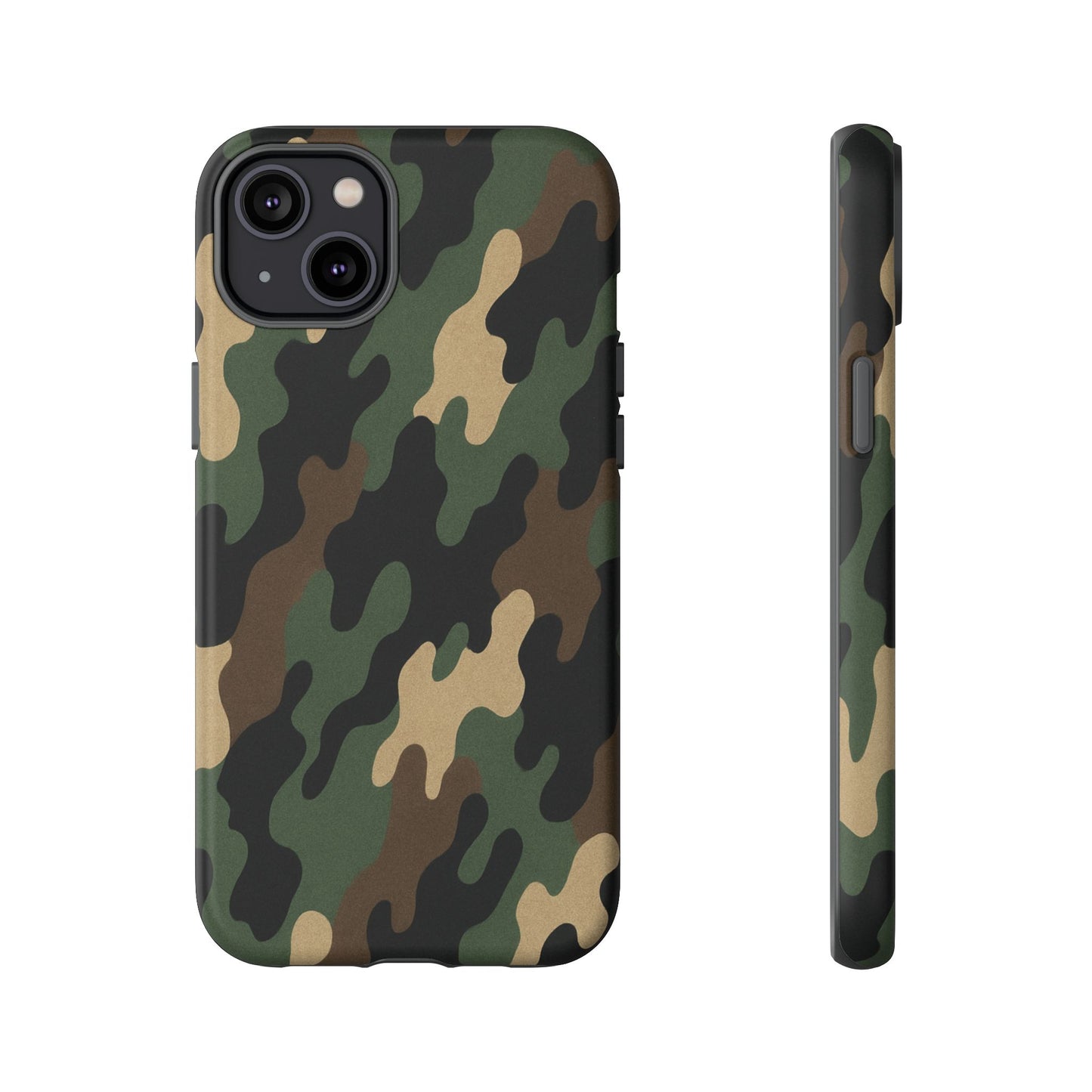 Camouflage tough phone case by Printify featuring rugged camo design and protective material for durability.