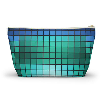 Teal Gradient Grid Accessory Pouch