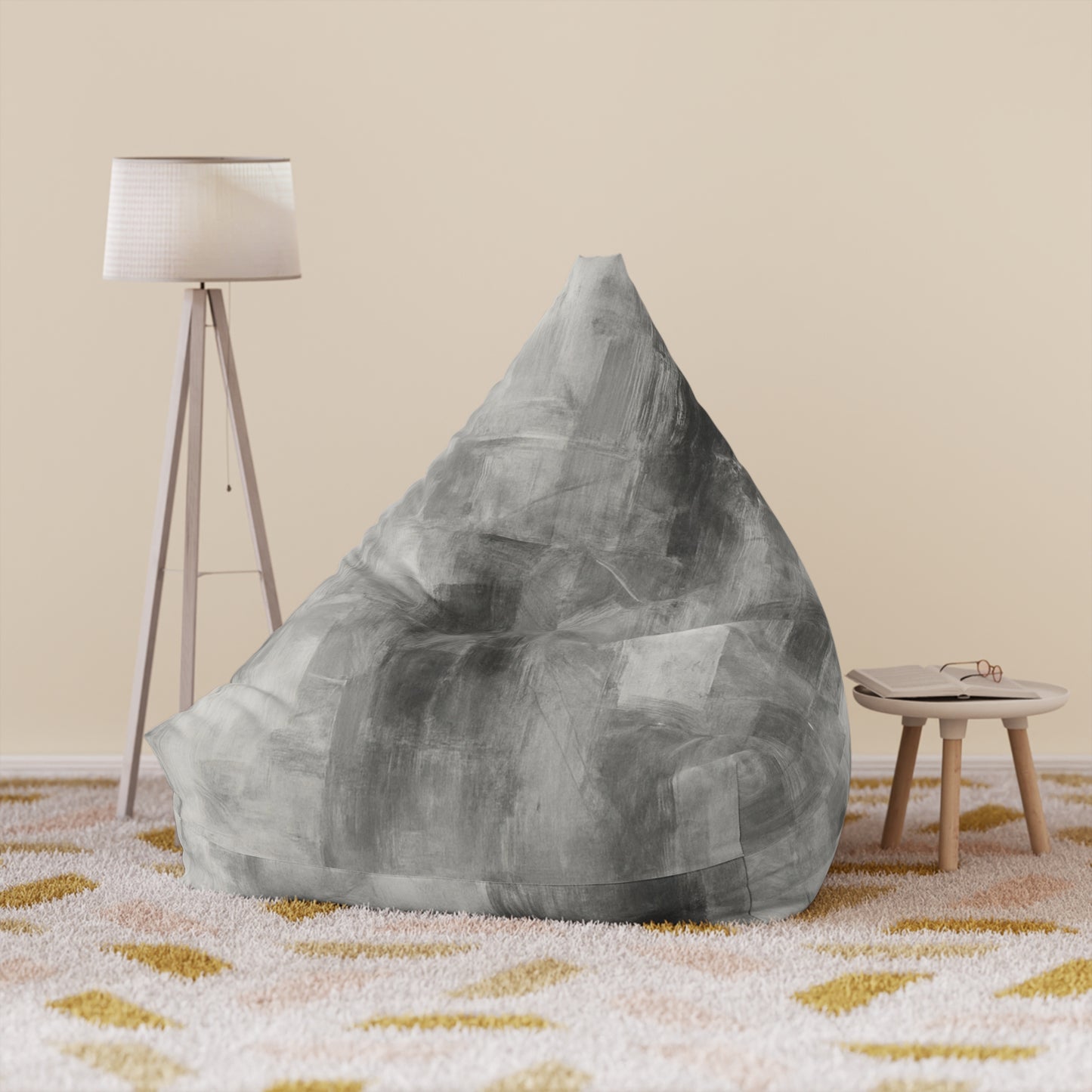 Gray Watercolor Marble Bean Bag Chair Cover | Abstract Tie-Dye