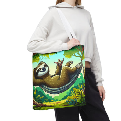 Eco-friendly sloth tote bag by Printify featuring a cute sloth illustration, perfect for animal lovers and casual use.