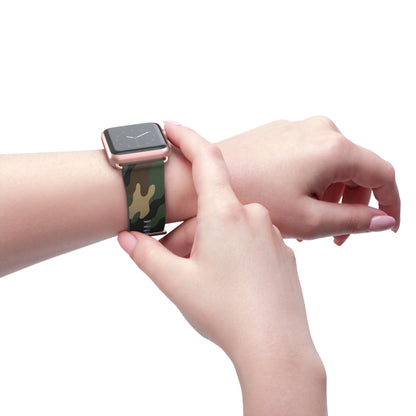 Green camouflage silicone Apple Watch band by Printify, adjustable strap designed for Apple Watch accessories.