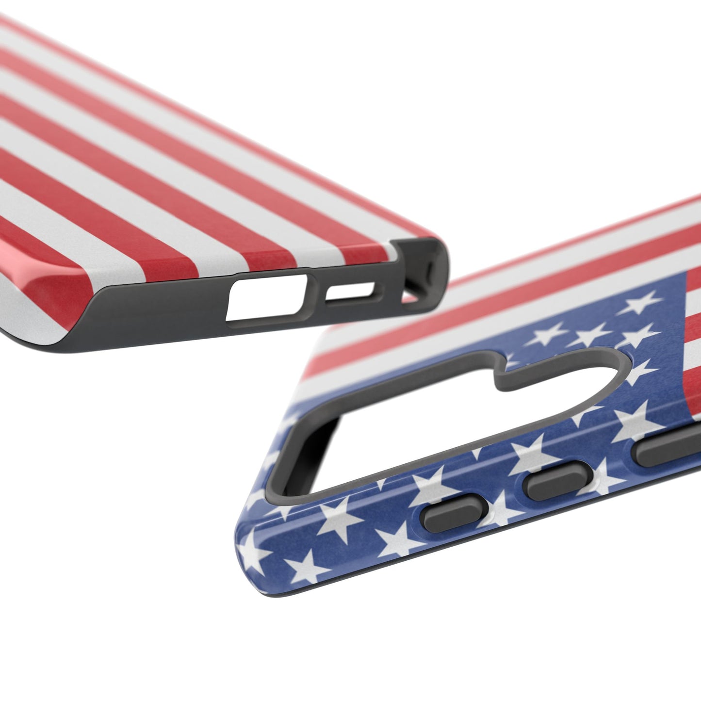 American flag tough phone case for iPhone and Samsung, patriotic protective cover with bold flag design by Printify