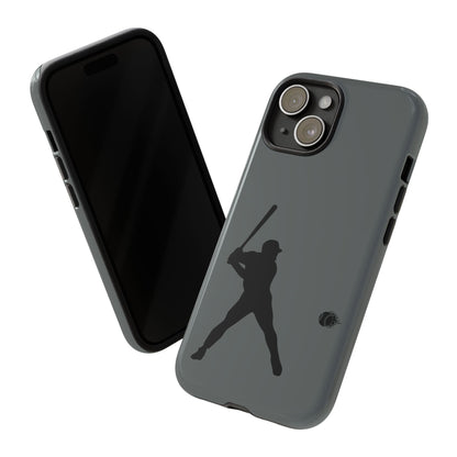 Black iPhone case with a baseball silhouette design, providing durable protection for sports enthusiasts.