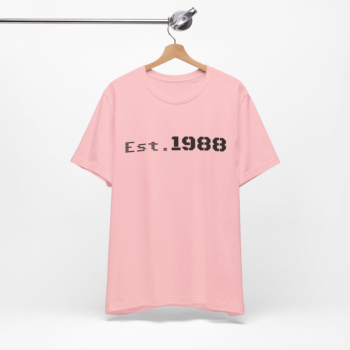 Black Est. 1988 retro logo T-shirt by Printify featuring a vintage-inspired design on soft cotton fabric.