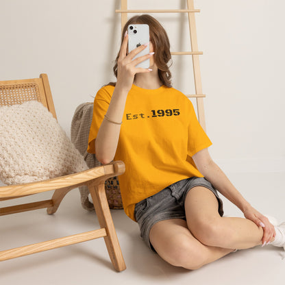 Vintage minimalist "Born in 1995" T-shirt by Printify featuring simple design and retro style, celebrating the year 1995.