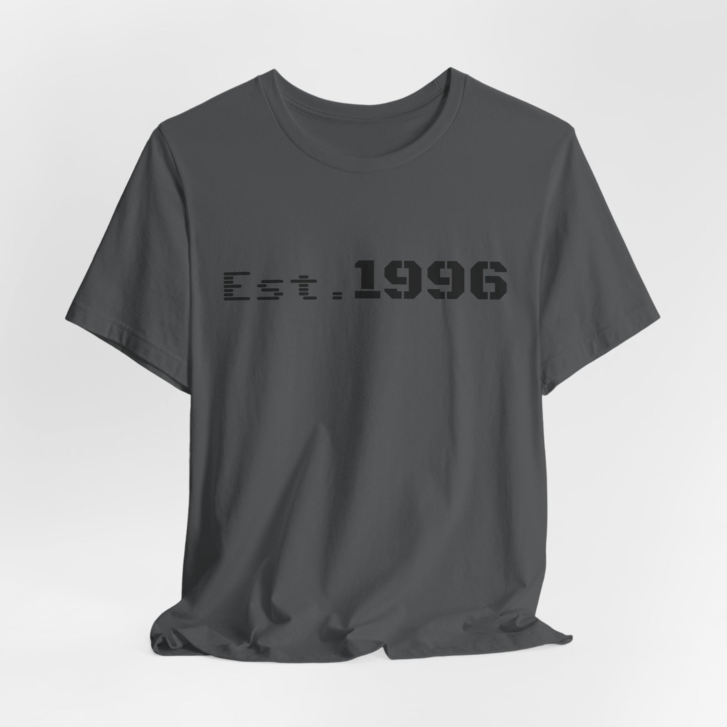 Vintage Est. 1996 T-shirt by Printify with customized birth year design, casual graphic tee for birthdays and vintage style.
