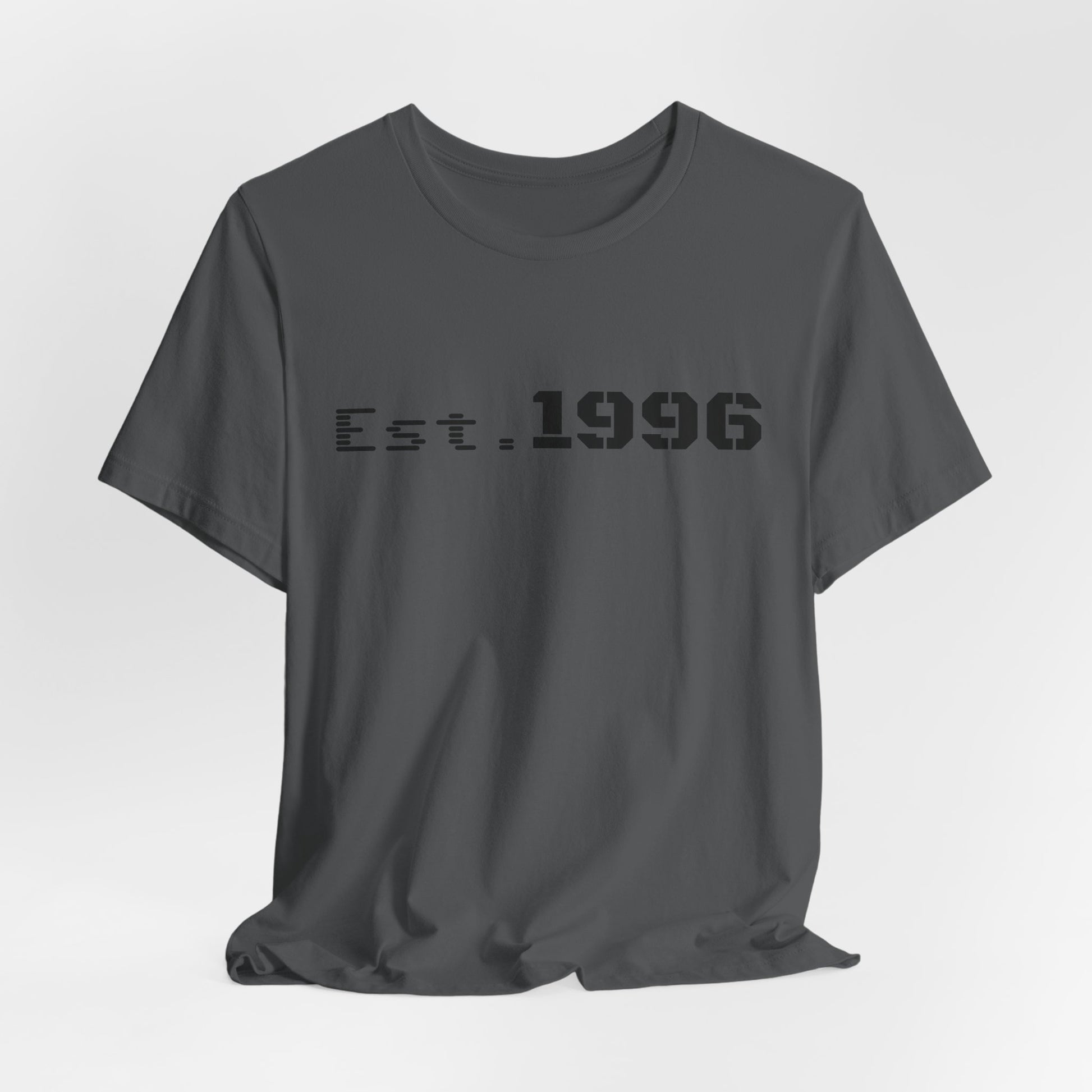 Vintage Est. 1996 T-shirt by Printify with customized birth year design, casual graphic tee for birthdays and vintage style.