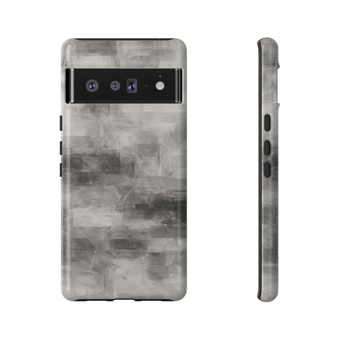 Abstract gray grid phone case for iPhone, tough protective cover by Printify, featuring a modern geometric design.