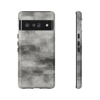 Abstract gray grid phone case for iPhone, tough protective cover by Printify, featuring a modern geometric design.