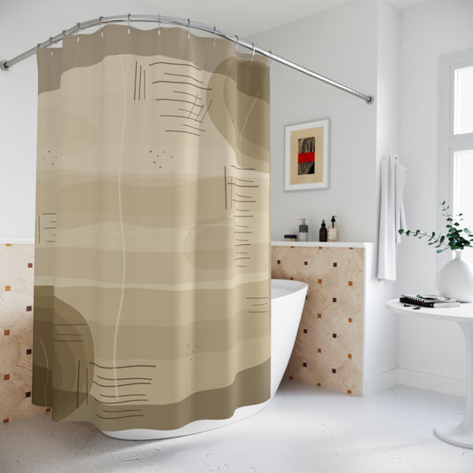 Abstract Neutral Waves Shower Curtain | Minimal Beige Geometric Bathroom - TRV
