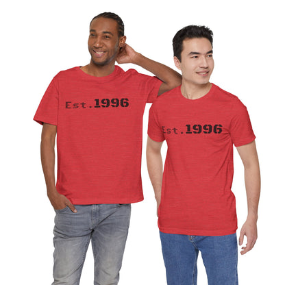 Vintage Est. 1996 T-shirt by Printify featuring a classic design, perfect as a birthday gift celebrating a birth year.