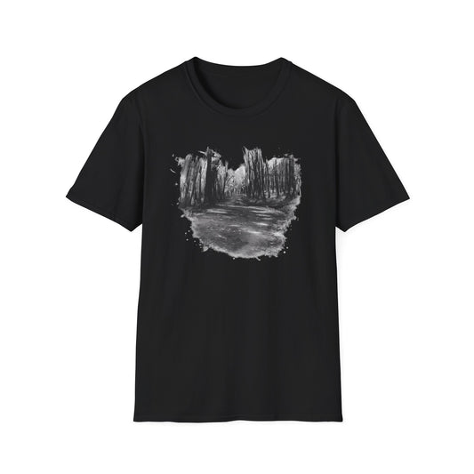 Unisex Softstyle T-Shirt with Abstract Landscape Art, Casual Wear, Gift for Art Lovers, Everyday Fashion, Nature Inspired Tee - TRV
