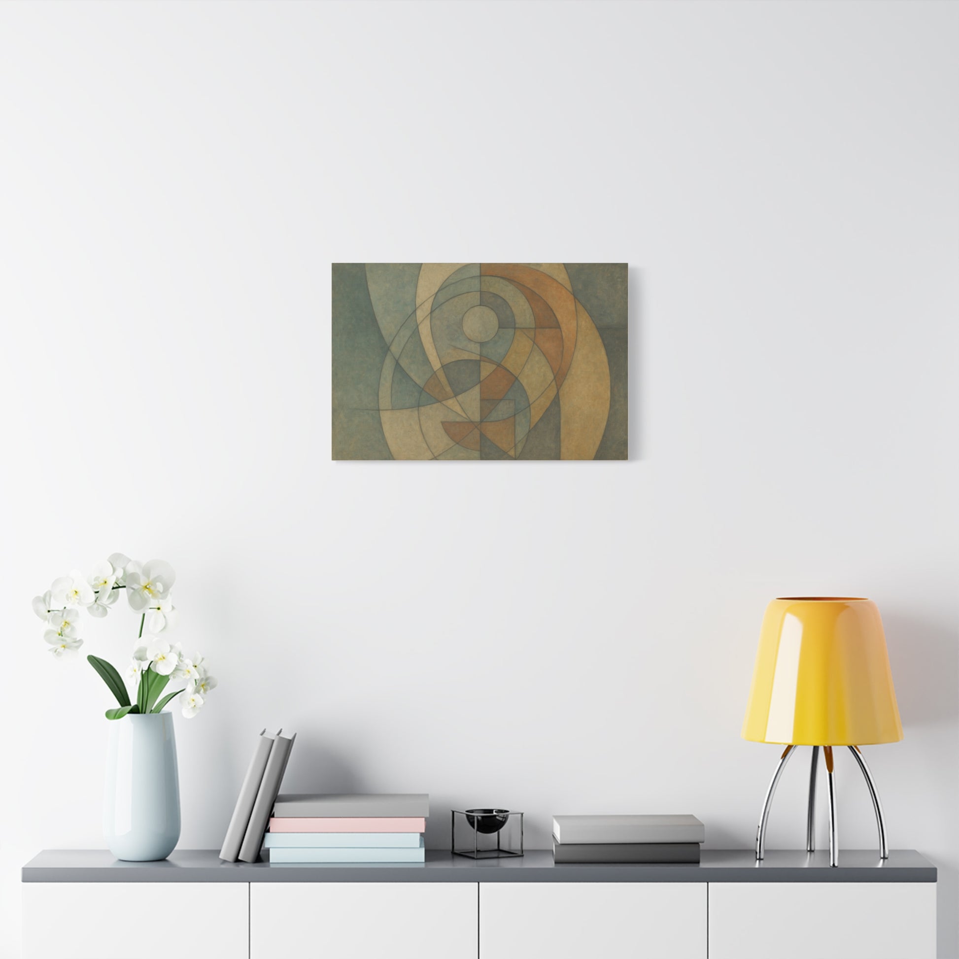 Abstract geometric circles on matte canvas print by Printify, featuring modern circular art in vibrant and neutral tones.