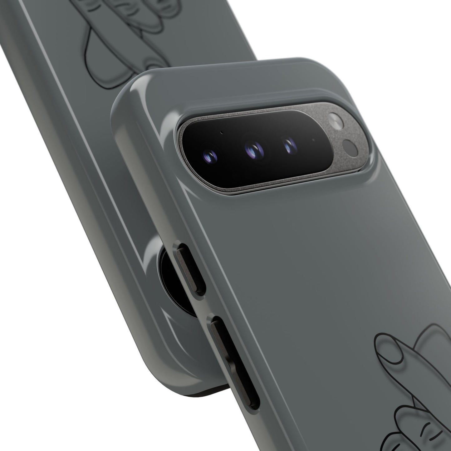 Silicone phone case with embossed Korean finger heart design, compatible with smartphones, by Printify.