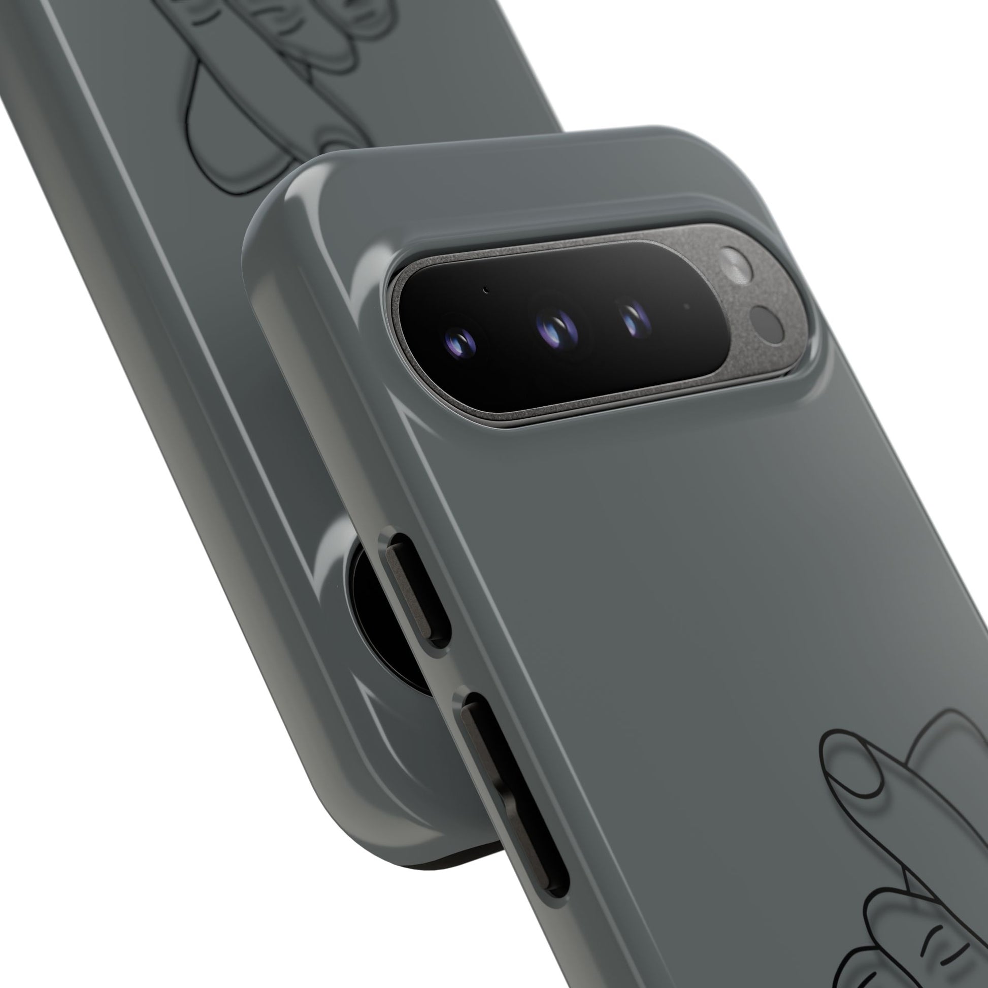 Silicone phone case with embossed Korean finger heart design, compatible with smartphones, by Printify.