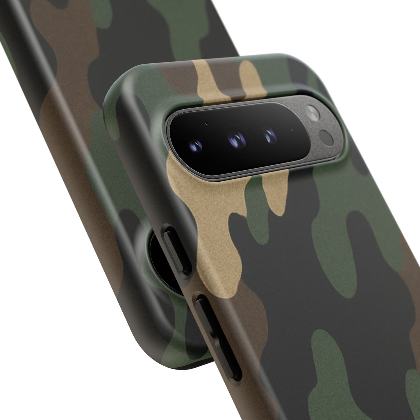 Military green camo tough phone case by Printify, rugged protective cover for smartphones with camouflage design.