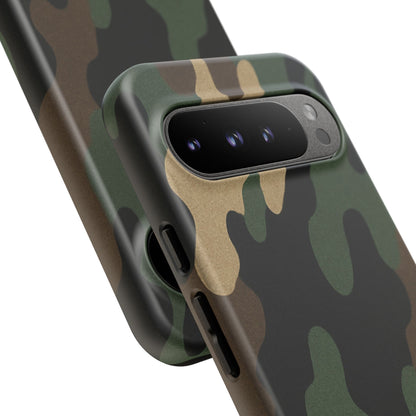 Military green camo tough phone case by Printify, rugged protective cover for smartphones with camouflage design.