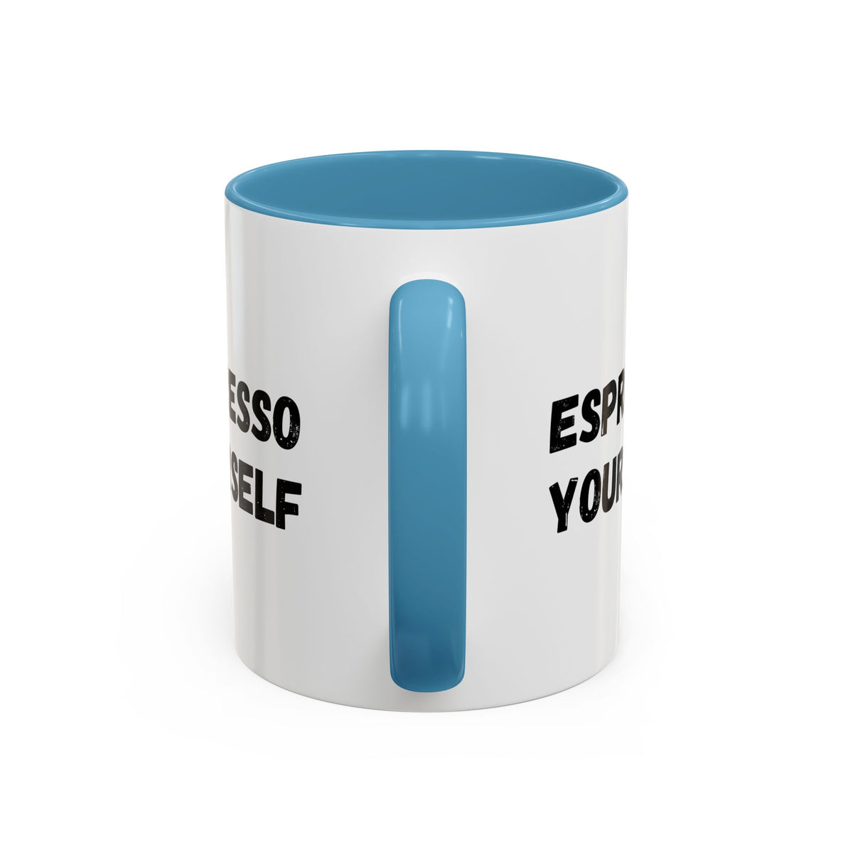 White ceramic espresso mug with "Espresso Yourself" humorous coffee lover phrase, 11 oz capacity, Printify brand.