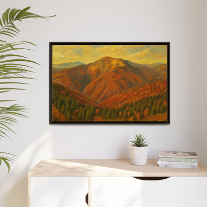 Autumn Mountain matte canvas framed wall art by Printify featuring a scenic mountain landscape in warm autumn tones.