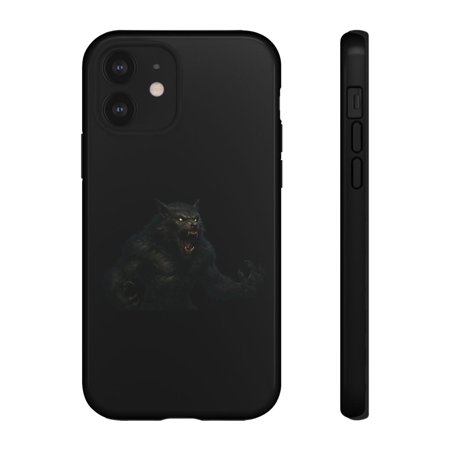 Dark werewolf monster graphic phone case by Printify, tough protective cover for smartphones with a fierce design.