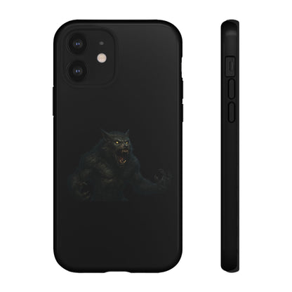 Dark werewolf monster graphic phone case by Printify, tough protective cover for smartphones with a fierce design.