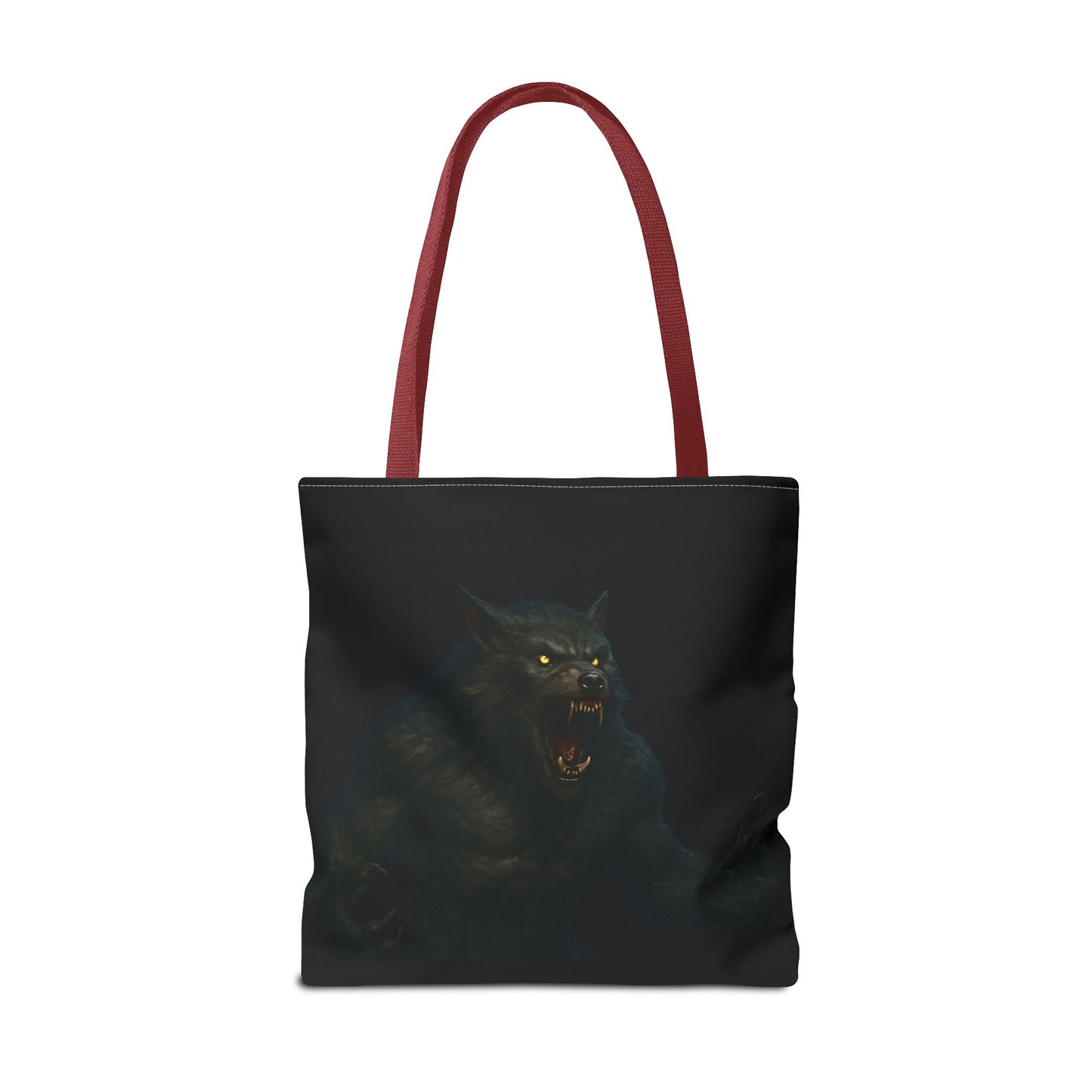 Werewolf tote bag featuring dark Halloween art, perfect for horror fans, made by Printify.