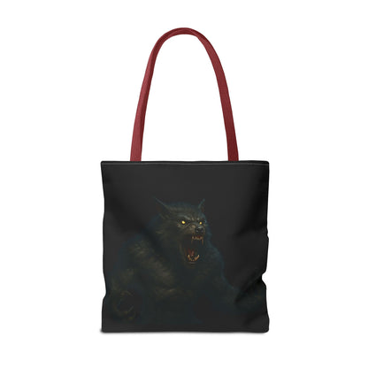 Werewolf tote bag featuring dark Halloween art, perfect for horror fans, made by Printify.